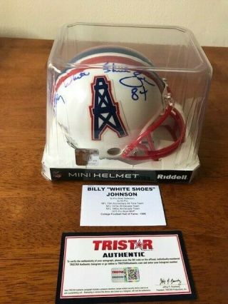 Billy " White Shoes " Johnson Autograph Mini Helmet Tristar Houston Oilers