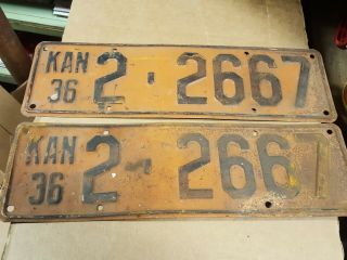 Set Of 2 1936 Kansas License Tags Plates Sedgwick County
