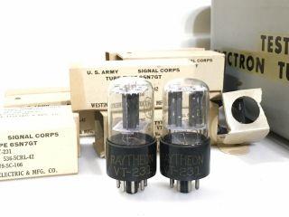 Nos Pair Raytheon Vt - 231 6sn7gt Vacuum Tube - Fat Base - 1942 - Matched Code