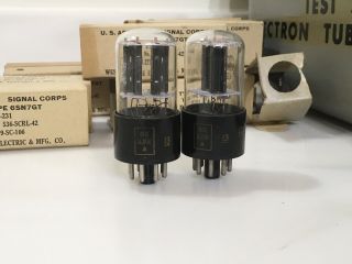 NOS PAIR RAYTHEON VT - 231 6SN7GT VACUUM TUBE - FAT BASE - 1942 - MATCHED CODE 2
