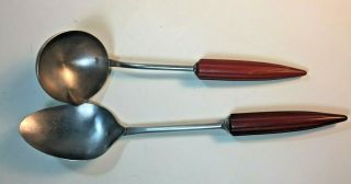 Vintage Androck Stainless Steel Spoon & Ladle Red Bakelite Bullet Handles