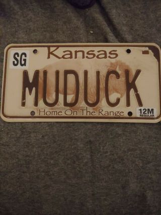 Kansas License Plate " Muduck " W/ Buffalo In The Back Ground,  Home On The Range.