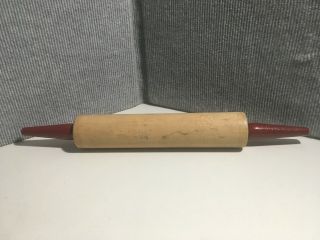 Vintage 17 " Wooden Rolling Pin With Red Handles - 2 " Diameter 9 3/4 " Baking