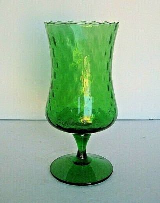 Vintage 9 " Forest Green Art Glass Hand Blown Pedestal Vase