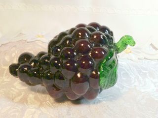 Vintage Murano Style Art Glass Hand Blown Decor Fruit Purple Grapes Paperweight