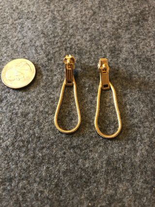 Vintage Zipper Head Pierced Earrings Gold Tone Dangle 10