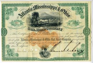 Atlantic Mississippi & Ohio Railroad Stock Cert.  Signed Csa Gen’l William Mahone