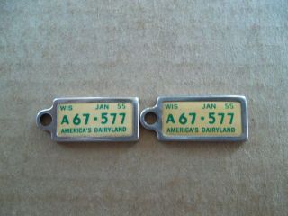 1955 Wi Dav License Plate Key Return Tags,  Matching Pair