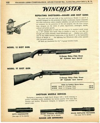 1957 Print Ad Of Winchester Model 12 & 97 Guard And Riot Gun Shotgun