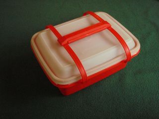 Tupperware Pak N Carry Lunch Box 1254 Paprika Red Orange Vintage 3