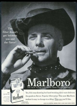 1955 Marlboro Man Cowboy First Photo Marlboro Cigarettes Vintage Print Ad