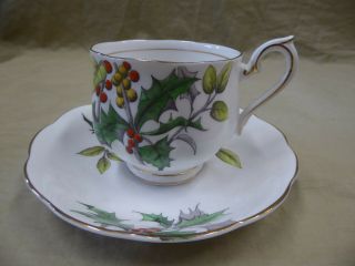 Vintage Royal Albert Bone China Floral Teacup And Saucer Flower Of Month " Holly "