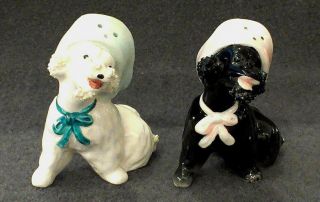 Vintage Salt & Pepper Shaker Set Napco Black White Dogs With Hats