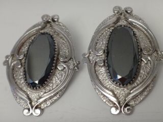 Vintage Whiting And Davis Co.  Hematite Stone Earrings Silver Tone Pat.  15.  6452