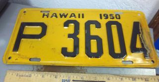 Hawaii Metal License Plate 1950 P - 3604,  Paint,  Rare