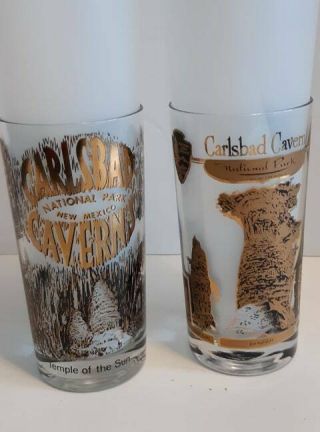 2 Carlsbad Caverns National Park Mexico Souvenir Drinking Glasses - 5” Tall
