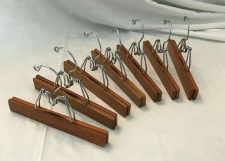 Eight (8) Vtg.  Wooden Pants Trousers Skirts Hangars 9 " Long Clamps