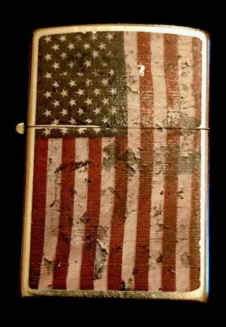Vintage Zippo Distressed American Flag Stainless Steel Lighter