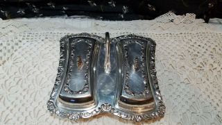 Vintage Double Sided Silver Plated Butter/relish Glass Inserts Dish W/handle