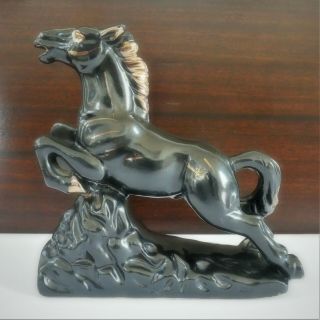 Vintage Mcm Japan Pottery Black Horse Red Ware Figure Gold Trim 1950 