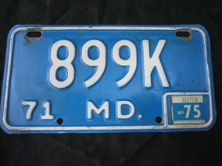 1971 1975 Maryland Motorcycle License Plate Yom Md 899k 