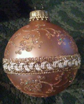 Vintage Krebs Glass Christmas Tree Ornament Ball Rose Gold Braid