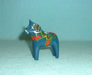 Nils Olsson Hand Carved 3 " Blue Dala Horse Made In Sweden With Label
