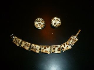 Karu Acker Leopard Goldtone Vintage Bracelet And Clip Earrings Set