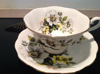 Vintage Royal Albert White Yellow Red Flowers Fine Bone China Cup & Saucer