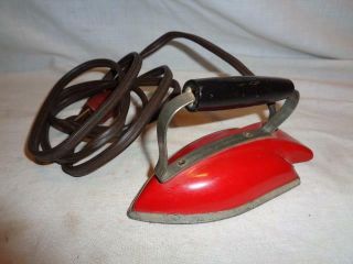 Vintage Wolverine Sunny Suzy Electric Toy Mini Clothes Iron Red W/ Wood Handle