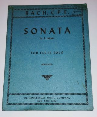 Bach Sonata In A Minor For Flute Solo Vintage Sheet Music