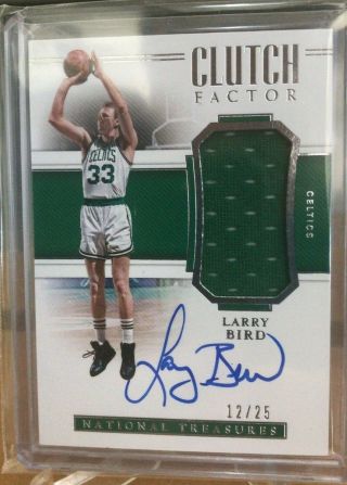 2018 - 19 National Treasures Larry Bird Clutch Factor Jersey On Card Auto 12/25