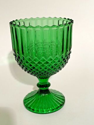 Vtg Glass Indiana Emerald Green Goblet Sawtooth Diamond Point Ribbed Footed 6 