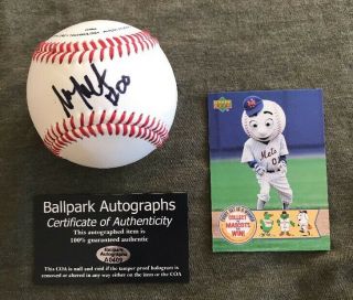 Mr.  Met Ny Mets Mascot Signed Autograph Wilson Baseball With & Card