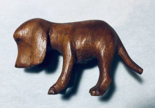 Vintage Hand Carved Small Wood Dog Figure,  Signed Abh