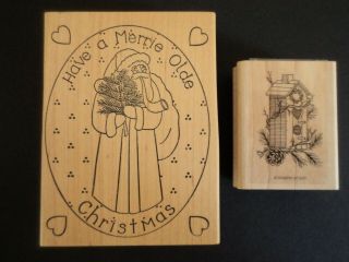 2 Vintage Rubber Stamps - Christmas Themed - Stamps Happen & Stampin ' Up 2