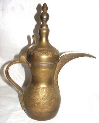 11.  5 " Tall Rare Old Vintage Brass Primitive Patina Lidded Pitcher Urn