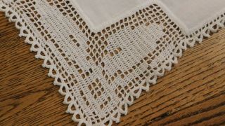 Vintage White Cotton Tablecloth White Hand Crocheted Corners Edges 64 Sq