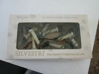 Vintage Silvestri Christmas String Lights 10 White Candles with Clips & MIca 410 3