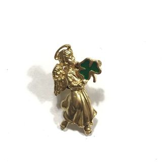 Avon Pin St Patrick Vintage Angel Enamel Shamrock Tie Tac Irish Holiday Brooch