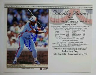 Montreal Expos - Tim Raines Signed Hall Of Fame Induction 8x10 Card 