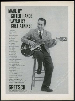 1961 Gretsch Electric Guitar Chet Atkins Photo Vintage Print Ad