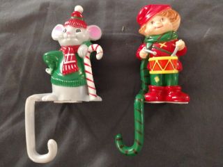 2 Vintage Christmas Plastic Stocking Holders Shelf Ornaments J.  S.  N.  Y.  Hong Kong