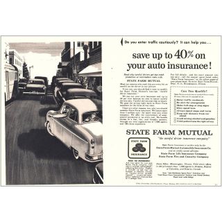 1954 State Farm Mutual: Enter Traffic Cautiously Vintage Print Ad