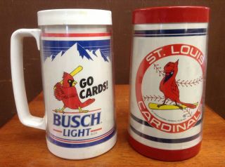 2 St Louis Cardinals Plastic Beer Mugs Busch Light And Bud Light Spuds Mackenzie
