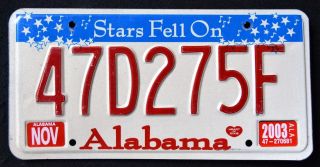 Alabama " Stars Fell On - Dixie " 2003 Al Vintage Classic Grpahic License Plate
