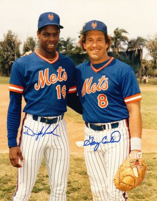 Dwight Gooden Gary Carter Autograph Signed 8x10 Photo York Mets