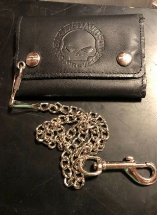 Harley Davidson Leather Trifold Wallet With Chain Black