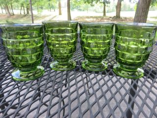 3 Vtg Indiana Whitehall Colony Cubist Avocado Green Glass 8 Oz Tumblers Ex