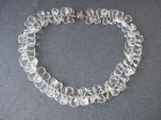 Vintage Design Silvered Metal Flowers Clasp Clear Lucite Beads Necklace